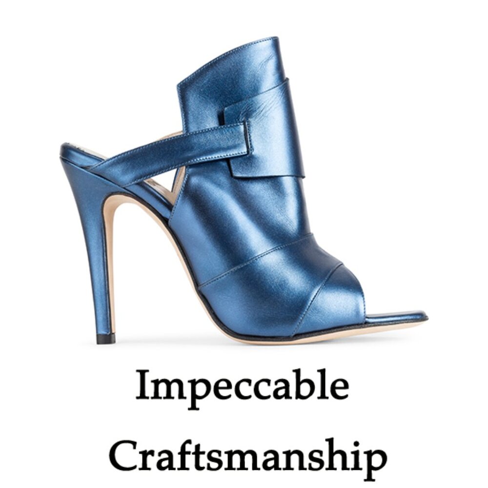 NEW CHRIS DONOVAN Made In Italy Leather Pegasi Heeled Mules in  lazuli 1225 18t9